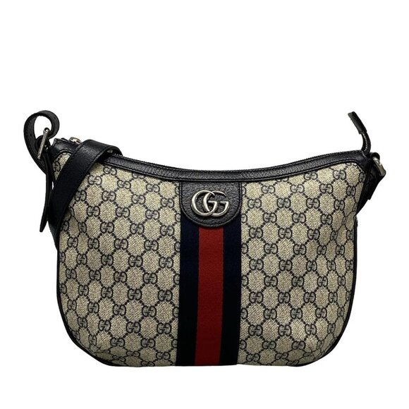 Auth GUCCI Ophidia GG Small Shoulder Bag 598125 Cream Dark Navy Red PVC - Picture 1 of 16